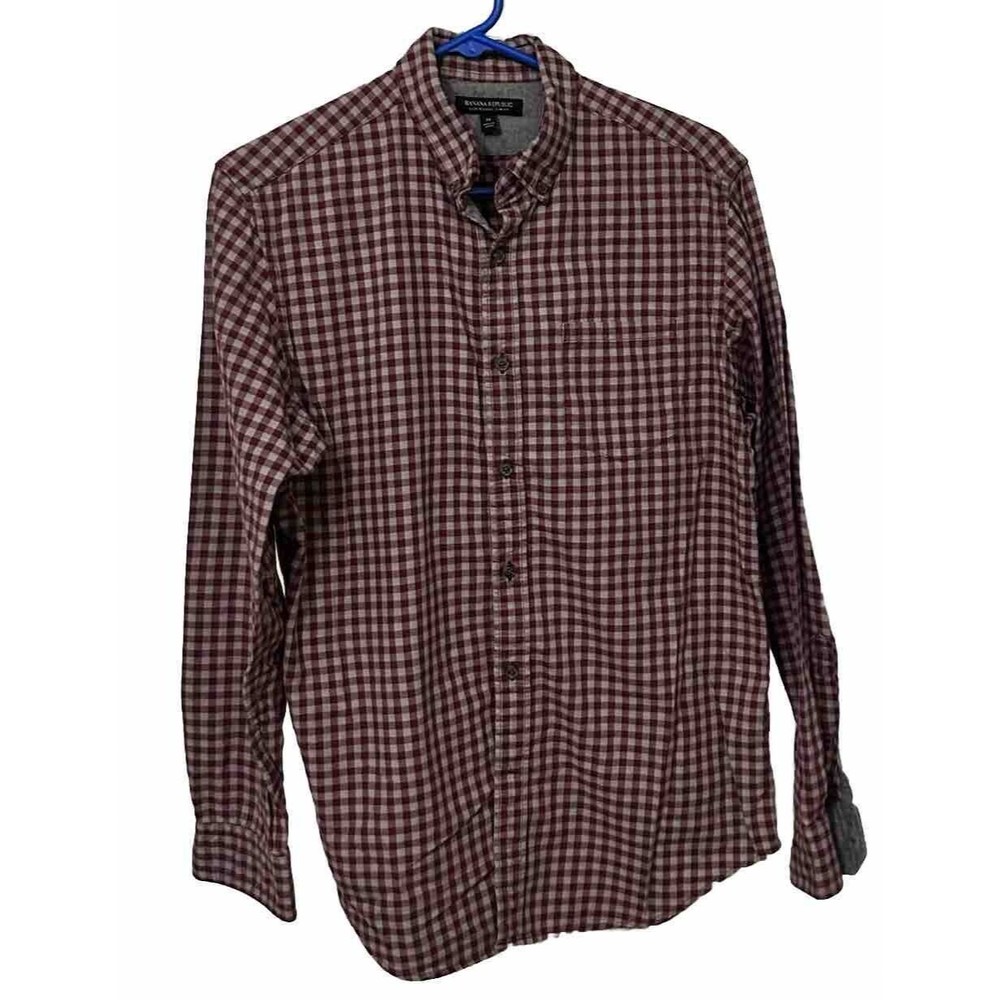 Banana Republic Men’s Luxe Flannel Slim Fit Shirt Size M Long Sleeve Plaid Red